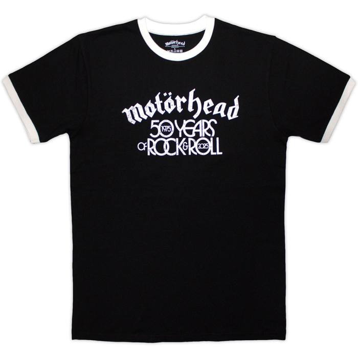 Motorhead Unisex Ringer T-Shirt: 50 Years Text Lock Up (črna) 222171