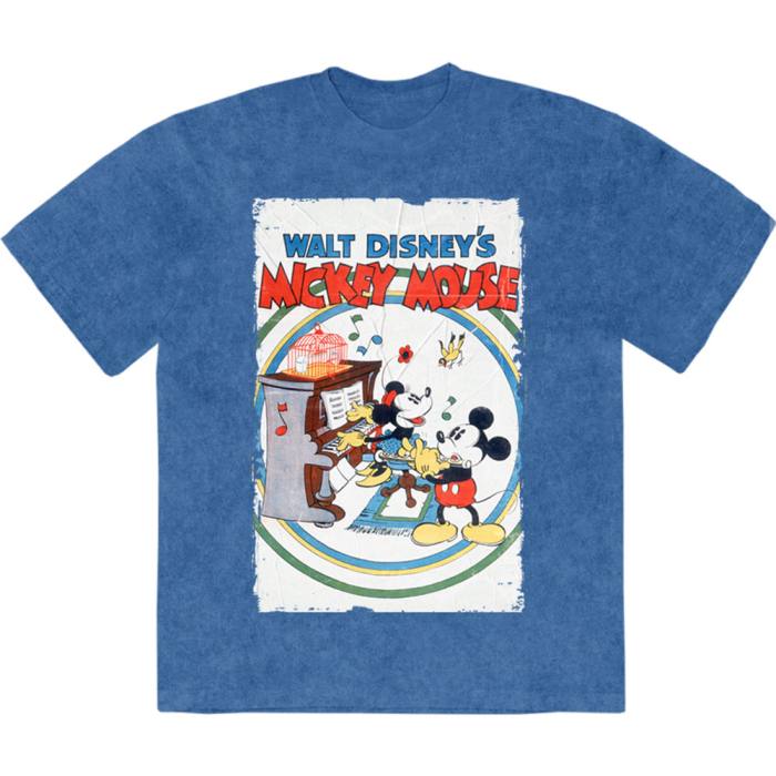 Disney Unisex Stone Wash T-Shirt: Mickey & Minnie Piano (Denim Blue) 222189