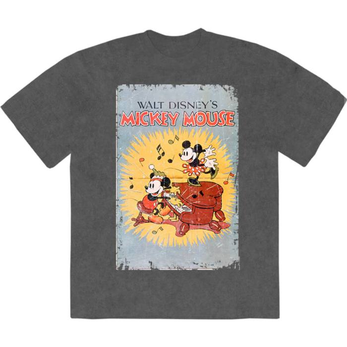 Disney Unisex Stone Wash T-Shirt: Mickey Piano (ogljeno siva) 222237