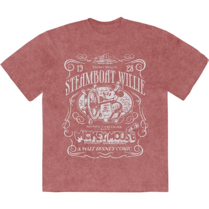 Disney Unisex Stone Wash T-Shirt: MM Steamboat Willie (Kashmir rdeča) 222243