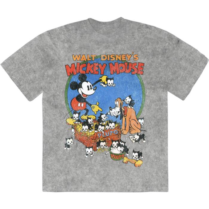 Disney Unisex Stone Wash T-Shirt: Mickey Cat Basket (siva) 222249