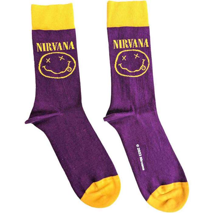 Nirvana Unisex Ankle Socks: Yellow Happy Face (vijolične, UK 4–7) 222518
