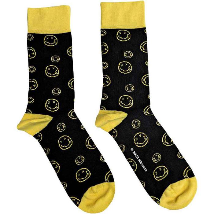 Nirvana Unisex Ankle Socks: Outline Happy Faces (črne, UK 4–7) 222519
