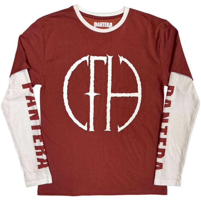 Pantera Unisex Layered Long Sleeve T-Shirt: Frayed Logo (Red & White) (Sleeve Print) 222679