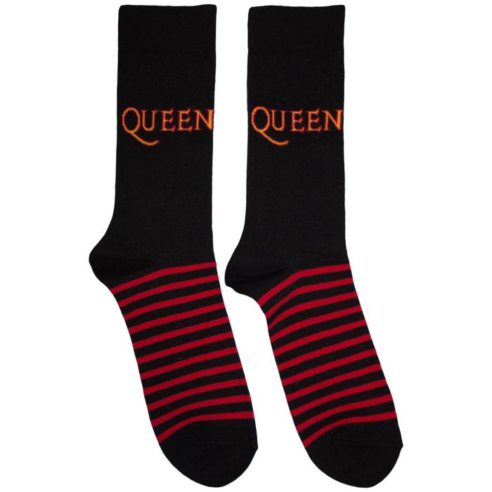 Queen unisex kratke nogavice Logo & Stripes (črne, UK 6–11) 222924