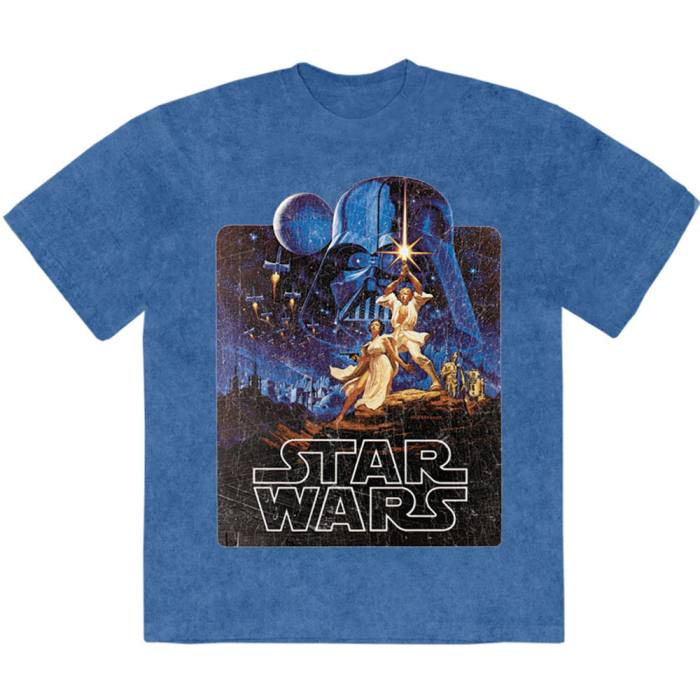 Star Wars Unisex Stone Wash T-Shirt: Luke & Leia Pose (denim modra) 223719
