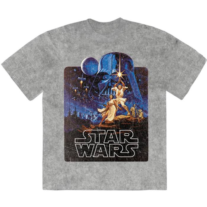 Star Wars Unisex Stone Wash T-Shirt: Luke & Leia poza (siva) 223725