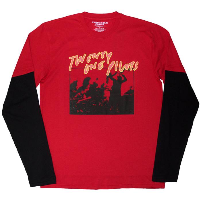 Twenty One Pilots Unisex Layered Long Sleeve T-Shirt: Live Scribble (Red & Black) 223904