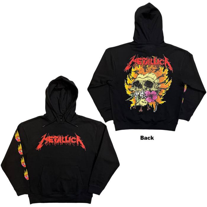 Metallica Unisex Pullover Hoodie: Flower Skull (Black) (Back Print) 249375