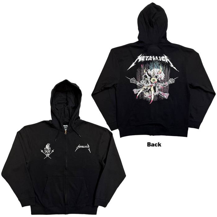 Metallica Unisex Pullover Hoodie: Worn Pushead Flaming Skull (Black) (Back Print) 249381