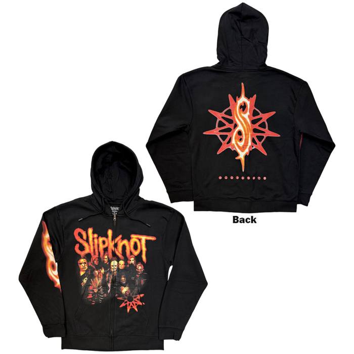 Slipknot Unisex Zipped Hoodie: TESF Group Photo Nonagram (Črna) (Zadnji tisk) 249726